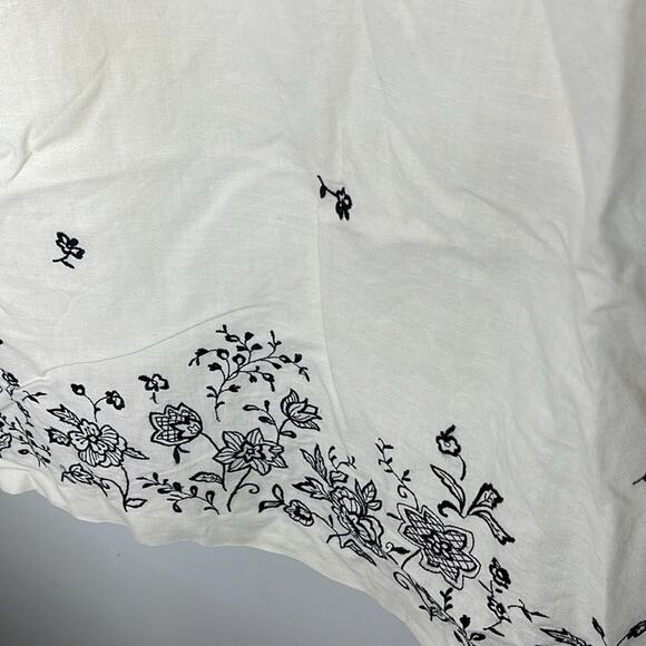 COLDWATER CREEK Cream White / Black Floral Embroidered Linen Blend Dress Size 14 - Picture 3 of 7